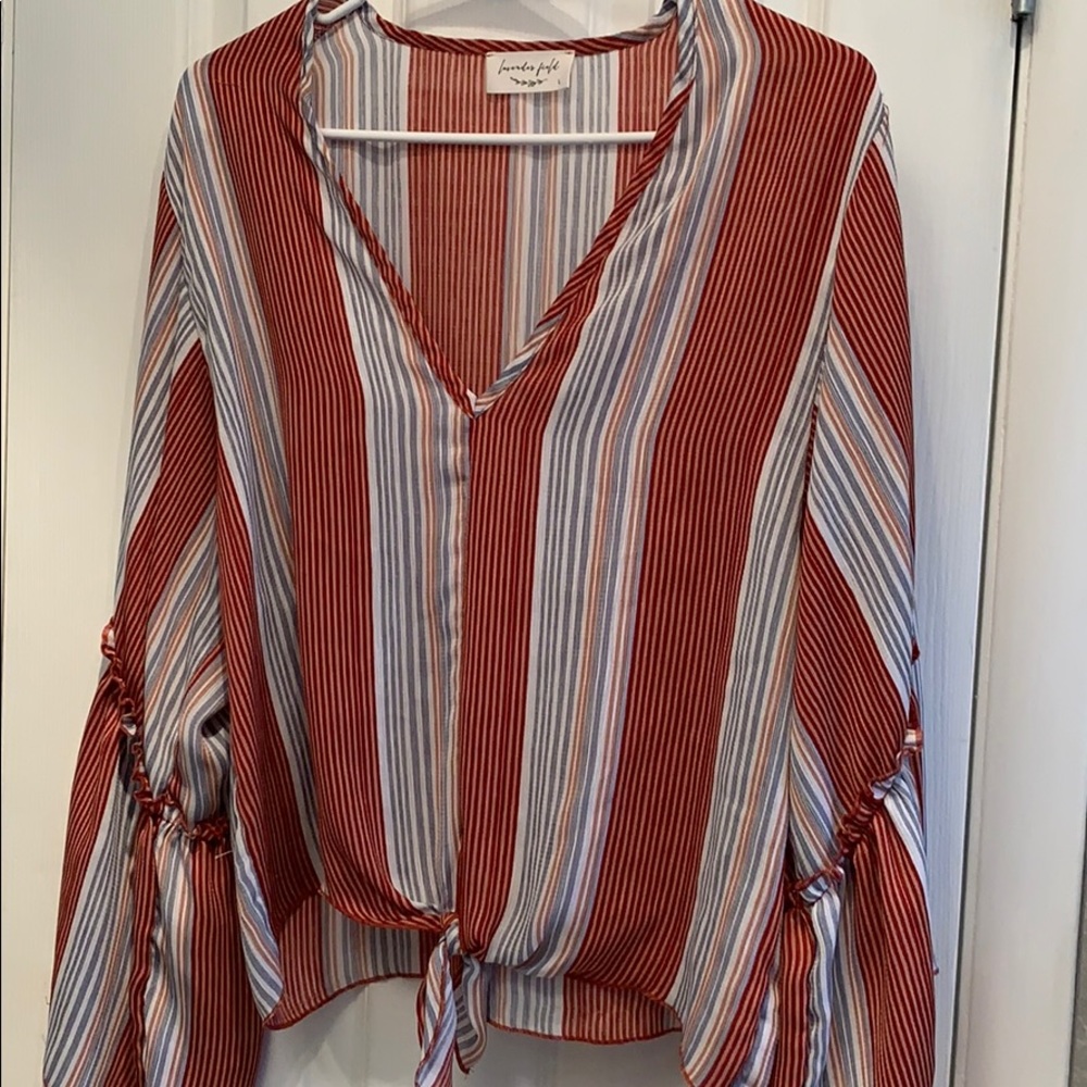 Vertical striped shirt! Very cute and trendy.